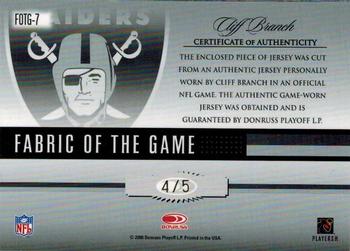 2006 Leaf Certified Materials - Fabric of the Game Team Logo Autographs #FOTG-7 Cliff Branch Back