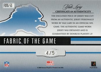 2006 Leaf Certified Materials - Fabric of the Game Team Logo Autographs #FOTG-53 Yale Lary Back