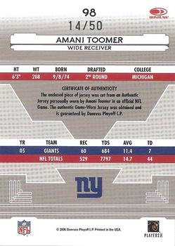 2006 Leaf Certified Materials - Mirror Blue Materials #98 Amani Toomer Back