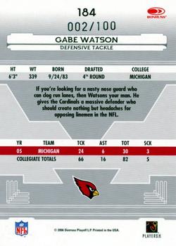 2006 Leaf Certified Materials - Mirror Blue Signatures #184 Gabe Watson Back