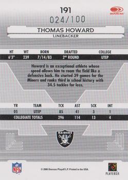 2006 Leaf Certified Materials - Mirror Blue Signatures #191 Thomas Howard Back
