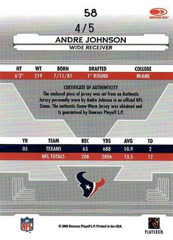 2006 Leaf Certified Materials - Mirror Emerald Materials #58 Andre Johnson Back