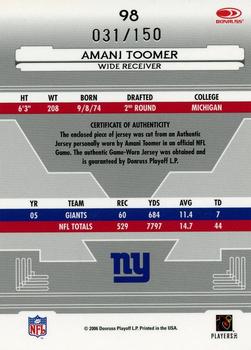2006 Leaf Certified Materials - Mirror Red Materials #98 Amani Toomer Back