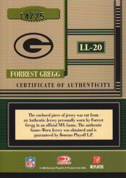2006 Leaf Limited - Legends Materials Prime #LL-20 Forrest Gregg Back