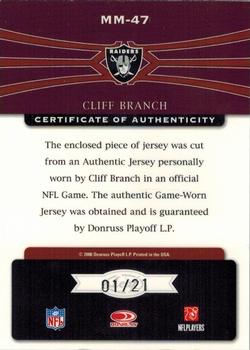 2006 Leaf Limited - Material Monikers Jersey Number #MM-47 Cliff Branch Back