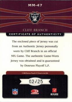 2006 Leaf Limited - Material Monikers Jersey Number Prime #MM-47 Cliff Branch Back