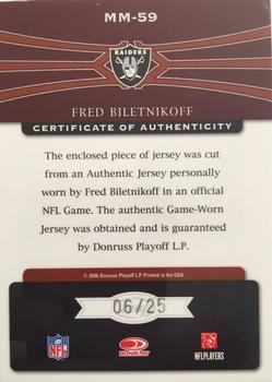 2006 Leaf Limited - Material Monikers Jersey Number Prime #MM-59 Fred Biletnikoff Back