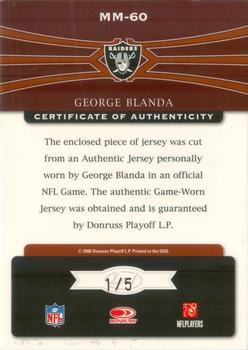 2006 Leaf Limited - Material Monikers Jersey Number Prime #MM-60 George Blanda Back
