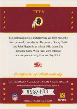 2006 Leaf Limited - Team Threads Triples #TTT-8 Joe Theismann / Charley Taylor / John Riggins Back