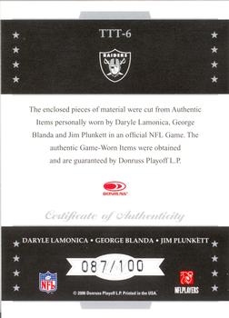 2006 Leaf Limited - Team Threads Triples #TTT-6 Daryle Lamonica / George Blanda / Jim Plunkett Back