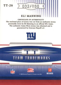 2006 Leaf Limited - Team Trademarks Materials #TT-26 Eli Manning Back