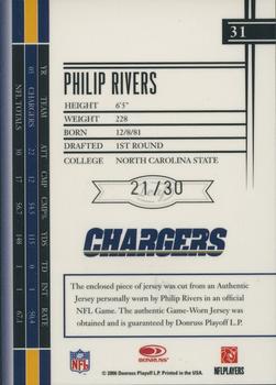 2006 Leaf Limited - Threads Prime Team Logo #31 Philip Rivers Back