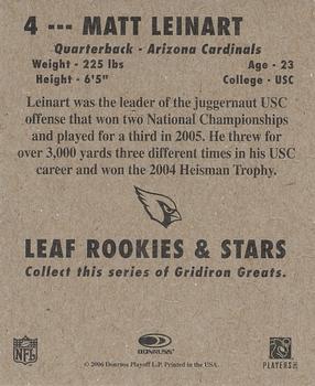 2006 Leaf Rookies & Stars - 1948 Leaf Orange #4 Matt Leinart Back