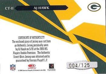 2006 Leaf Rookies & Stars - Crosstraining Materials #CT-11 A.J. Hawk Back