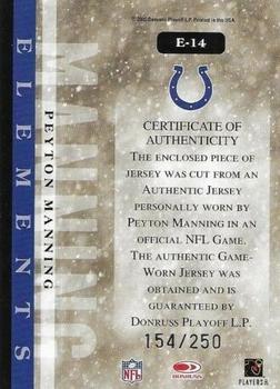 2006 Leaf Rookies & Stars - Elements Materials #E-14 Peyton Manning Back