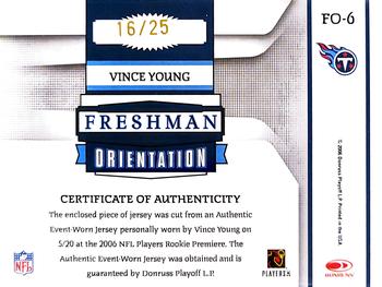 2006 Leaf Rookies & Stars - Freshman Orientation Materials Jerseys Prime #FO-6 Vince Young Back