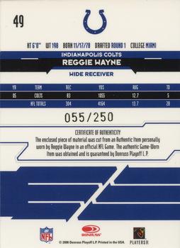 2006 Leaf Rookies & Stars - Materials Longevity Gold #49 Reggie Wayne Back
