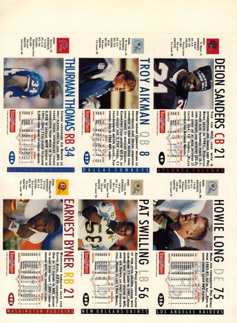 1992 GameDay - Promo Panels #49 / 227 / 269 / 326 / 416 / 492 Deion Sanders / Troy Aikman / Thurman Thomas / Howie Long / Pat Swilling / Earnest Byner Back