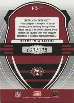 2006 Leaf Rookies & Stars - Rookie Crusade Materials #RC-14 Brandon Williams Back