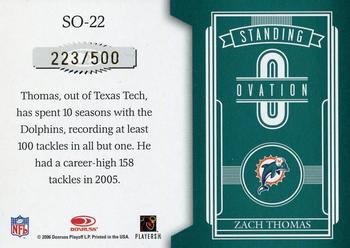 2006 Leaf Rookies & Stars - Standing Ovation Blue #SO-22 Zach Thomas Back