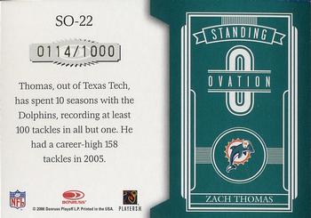 2006 Leaf Rookies & Stars - Standing Ovation Red #SO-22 Zach Thomas Back