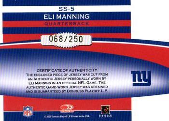 2006 Leaf Rookies & Stars - Statistical Standouts Materials #SS-5 Eli Manning Back