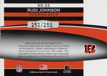 2006 Leaf Rookies & Stars - Statistical Standouts Materials #SS-22 Rudi Johnson Back