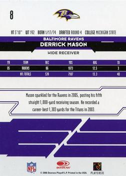 2006 Leaf Rookies & Stars Longevity #8 Derrick Mason Back