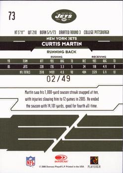 2006 Leaf Rookies & Stars - Longevity Gold #73 Curtis Martin Back