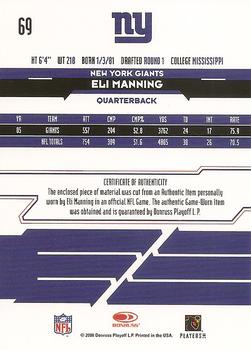 2006 Leaf Rookies & Stars Longevity - Materials Sapphire #69 Eli Manning Back