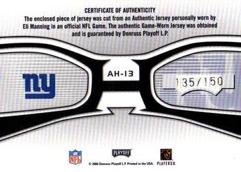 2006 Playoff Absolute Memorabilia - Absolute Heroes Materials #AH-13 Eli Manning Back