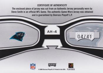 2006 Playoff Absolute Memorabilia - Absolute Heroes Materials Prime #AH-4 Steve Smith Back