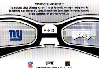 2006 Playoff Absolute Memorabilia - Absolute Heroes Materials Prime #AH-13 Eli Manning Back