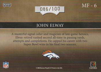 2006 Playoff Absolute Memorabilia - Marks of Fame Gold #MF-6 John Elway Back