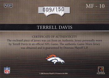 2006 Playoff Absolute Memorabilia - Marks of Fame Materials #MF-10 Terrell Davis Back