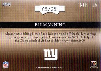 2006 Playoff Absolute Memorabilia - Marks of Fame Spectrum #MF-16 Eli Manning Back