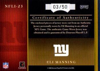2006 Playoff Absolute Memorabilia - NFL Icons Materials #NFLI-23 Eli Manning Back