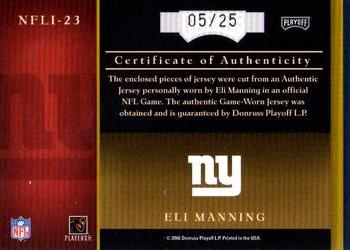 2006 Playoff Absolute Memorabilia - NFL Icons Materials Prime #NFLI-23 Eli Manning Back