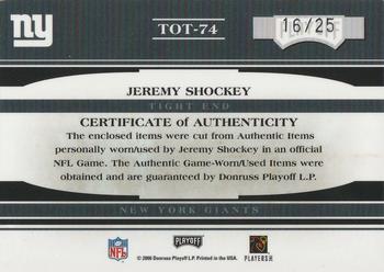 2006 Playoff Absolute Memorabilia - Tools of the Trade Material Double Black Spectrum #TOT-74 Jeremy Shockey Back