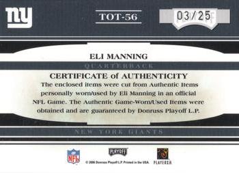 2006 Playoff Absolute Memorabilia - Tools of the Trade Material Double Black Spectrum #TOT-56 Eli Manning Back