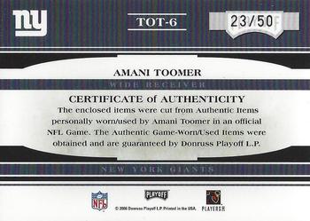 2006 Playoff Absolute Memorabilia - Tools of the Trade Material Double Blue #TOT-6 Amani Toomer Back