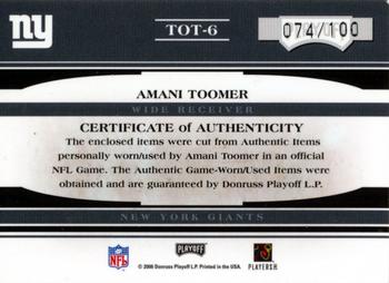 2006 Playoff Absolute Memorabilia - Tools of the Trade Material Double Red #TOT-6 Amani Toomer Back