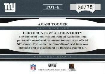 2006 Playoff Absolute Memorabilia - Tools of the Trade Material Red #TOT-6 Amani Toomer Back