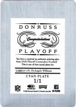 2006 Playoff Contenders - Printing Plates Cyan #118 DeAngelo Williams Back