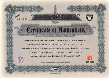 2006 Playoff National Treasures - Canton Classics Materials Signature Jersey Number #CC-TH Ted Hendricks Back