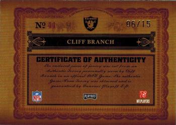 2006 Playoff National Treasures - Material Prime #44 Cliff Branch Back