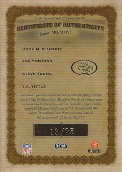 2006 Playoff National Treasures - Material Quads Prime #MQ-MMYT Hugh McElhenny / Joe Montana / Steve Young / Y.A. Tittle Back