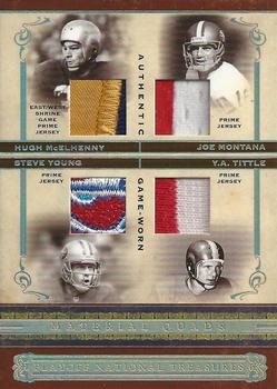 2006 Playoff National Treasures - Material Quads Prime #MQ-MMYT Hugh McElhenny / Joe Montana / Steve Young / Y.A. Tittle Front