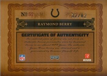 2006 Playoff National Treasures - Material Signature Jersey Numbers #57 Raymond Berry Back