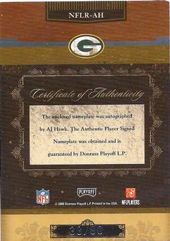 2006 Playoff National Treasures - Rookie Autographed Letters #NFLR-AH A.J. Hawk Back